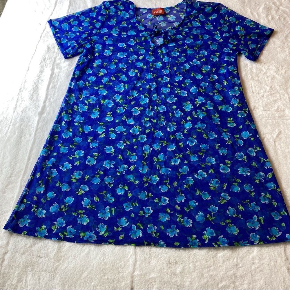 Cole of California Blue Floral Pullover Swim Cover